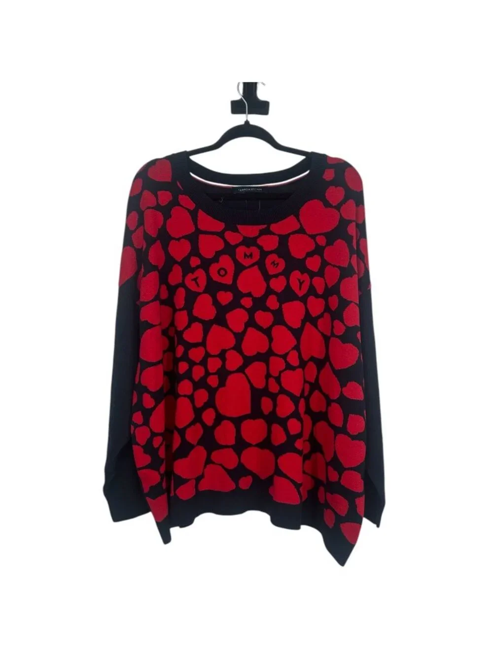 Tommy Hilfiger Crewneck Sweater 1X Plus Navy Red Heart Logo Knit Pullover Preppy
